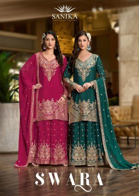 Sanika Fashion SWARA New Launch Embroidered Chinon Silk Suit Set and Wholesale embroidered plazzo pant and fancy suits wholesale catalogs