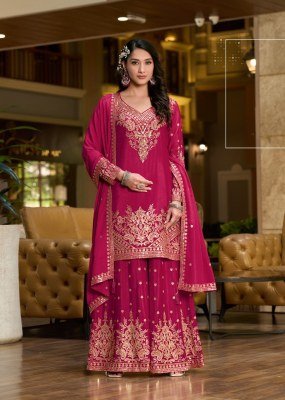 Sanika Fashion SWARA New Launch Embroidered Chinon Silk Suit Set and Wholesale embroidered plazzo pant and fancy suits Fancy Palazzo suit catalogue