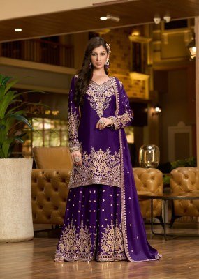 Sanika Fashion SWARA New Launch Embroidered Chinon Silk Suit Set and Wholesale embroidered plazzo pant and fancy suits Fancy Palazzo suit catalogue