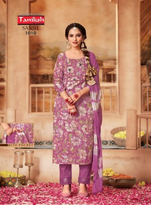 Sanjh vol 1 by Taniksh reyon lycra foil printed readymade suit catalogue at affordable rate readymade suit catalogs