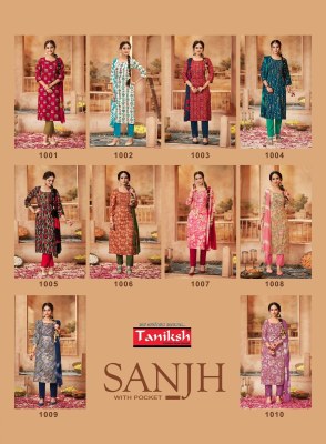 Sanjh vol 1 by Taniksh reyon lycra foil printed readymade suit catalogue at affordable rate readymade suit catalogs