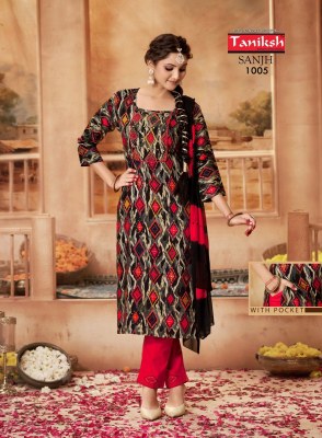 Sanjh vol 1 by Taniksh reyon lycra foil printed readymade suit catalogue at affordable rate readymade suit catalogs