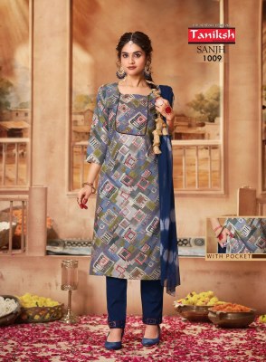 Sanjh vol 1 by Taniksh reyon lycra foil printed readymade suit catalogue at affordable rate readymade suit catalogs