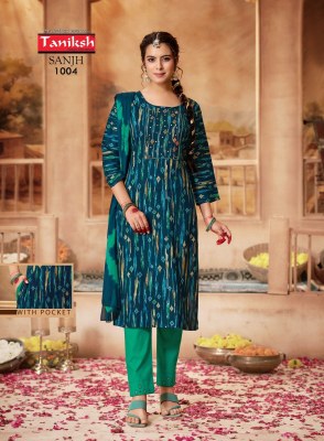 Sanjh vol 1 by Taniksh reyon lycra foil printed readymade suit catalogue at affordable rate readymade suit catalogs