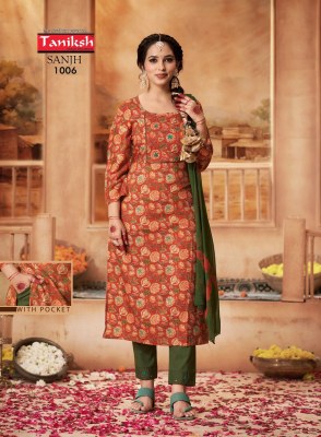 Sanjh vol 1 by Taniksh reyon lycra foil printed readymade suit catalogue at affordable rate readymade suit catalogs