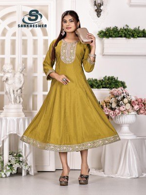 Sankheswer Anarkali Vol 1 Roman Silk Top with Neck Work Crepe Fancy anarkali suit Inner Wholesale fancy Anarkali suit catalogs