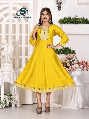 Sankheswer Anarkali Vol 1 Roman Silk Top with Neck Work Crepe Fancy anarkali suit Inner Wholesale fancy Anarkali suit catalogs