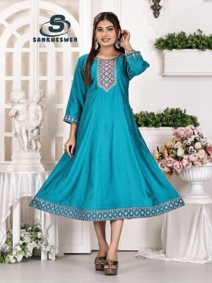 Sankheswer Anarkali Vol 1 Roman Silk Top with Neck Work Crepe Fancy anarkali suit Inner Wholesale fancy Anarkali suit catalogs