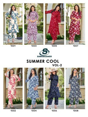  Sankheswer Impex Summer Cool Vol 2 Reyon Foil Print Cord Set with Collar And Pocket  Wholesale co ord set catalogs