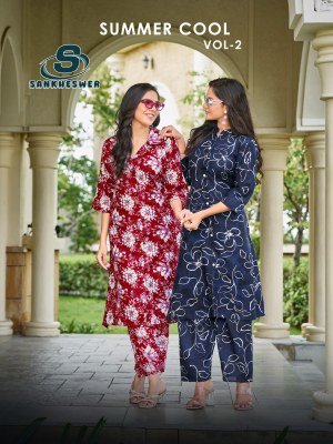  Sankheswer Impex Summer Cool Vol 2 Reyon Foil Print Cord Set with Collar And Pocket  Wholesale co ord set catalogs