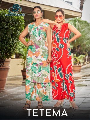 Sankheswer Impex Tetema Vol 1 Cord Set with fabric details Top Reyon Print Bottom Reyon Print Wholesale Single