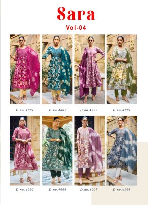 Sara vol 4 by Poonam Heavy reyon foil printed kurti pant with dupatta catalogue at affordable rate readymade suit catalogs