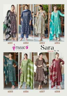 Sara vol 6 by Mystic 9 two ton reyon foil printed nyra cut readymade suit catalogue at affordable rate readymade suit catalogs