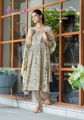 Sara vol 6 by Mystic 9 two ton reyon foil printed nyra cut readymade suit catalogue at affordable rate readymade suit catalogs