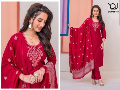 Sarah by You Roman silk fancy designer neck embroidered neck top bottom and dupatta catalogue at low rate Your choice