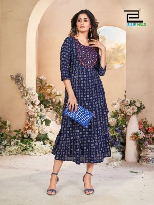 Sarfaraz vol 15 by blue hills neck embroidered rayon printed flair kurti catalogue at low rate kurtis catalogs