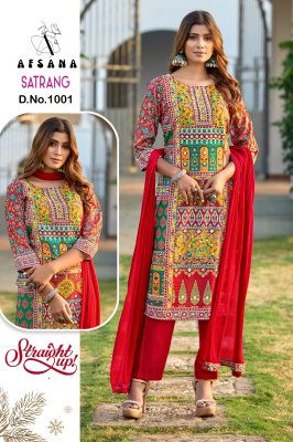 Satrang by Afsana ethnic muslin printed handwork readymade suit catalogue at affordable rate readymade suit catalogs