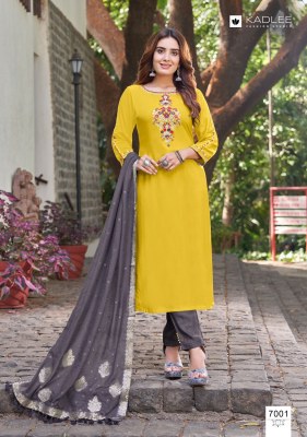 Sawan by Kadlee reyon hand work embroidered kurti pant and dupatta catalogue at low rate readymade suit catalogs