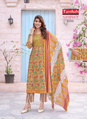 Sayesha vol 1 by Taniksh cambric cotton printed kurti pant and dupatta catalogue at affordable rate readymade suit catalogs