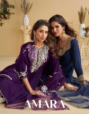 Sayuri Designer Amara Premium Real Silk Dress Material Top with Plazzo Organza Dupatta Wholesale wholesale catalogs