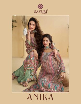 Sayuri Designer  Anika Natural Crep Silk Printed Trendy Plazzo Suits Collection  Fancy Palazzo suit catalogue