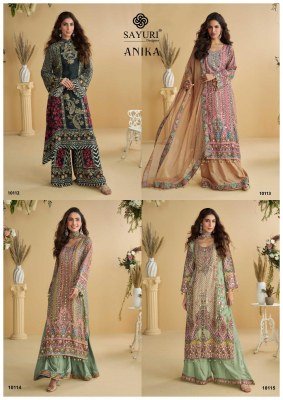 Sayuri Designer  Anika Natural Crep Silk Printed Trendy Plazzo Suits Collection  readymade suit catalogs