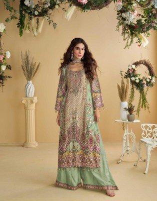 Sayuri Designer  Anika Natural Crep Silk Printed Trendy Plazzo Suits Collection  readymade suit catalogs