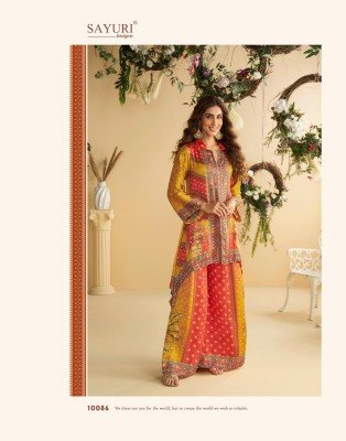 Sayuri Designer Aura Fabric Real Premium Digital Crepe Silk with Mirror Work Cord Set Wholesale co ord set catalogs