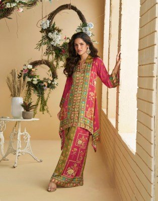 Sayuri Designer Aura Fabric Real Premium Digital Crepe Silk with Mirror Work Cord Set Wholesale co ord set catalogs