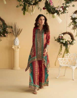Sayuri Designer Aura Fabric Real Premium Digital Crepe Silk with Mirror Work Cord Set Wholesale co ord set catalogs