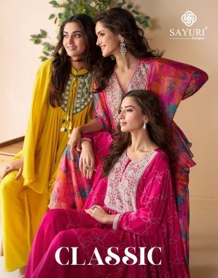 Sayuri Designer Classic Premium Chinon Silk Embroidered Poncho Top with Plazzo Wholesale kurtis catalogs