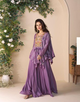 Sayuri Designer Classic Premium Chinon Silk Embroidered Poncho Top with Plazzo Wholesale kurtis catalogs