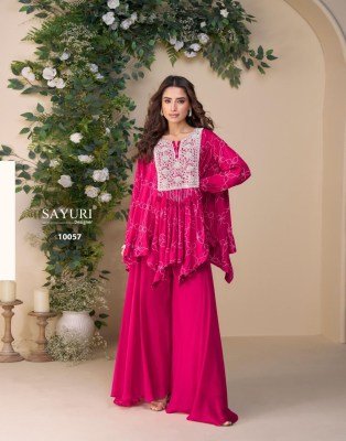 Sayuri Designer Classic Premium Chinon Silk Embroidered Poncho Top with Plazzo Wholesale kurtis catalogs