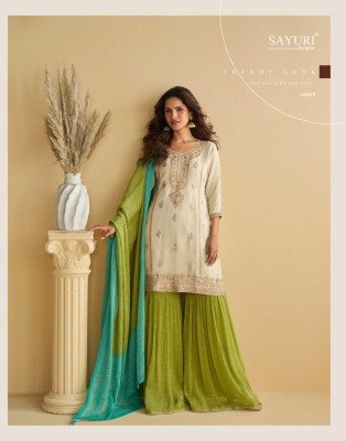Sayuri Designer Gulabo  Premium Real Chinon Silk Embroidered Top with Plazzo And Dupatta Wholesale kurtis catalogs