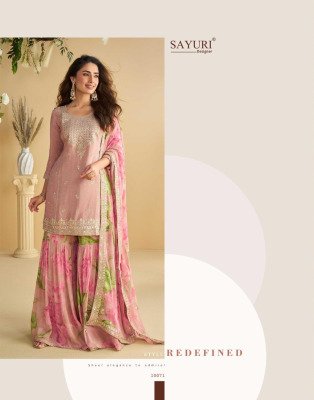 Sayuri Designer Gulabo  Premium Real Chinon Silk Embroidered Top with Plazzo And Dupatta Wholesale kurtis catalogs