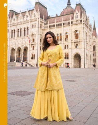 Sayuri Designer Isha Premium Georgette Shrug Set Heavy Embroidery And Bead Work, Matching Blouse And Palazzo Wholesale kurtis catalogs
