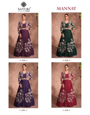 Sayuri Designer Mannat Catalog  Premium Chinon Silk Shrug Set with Embroidery Stitched Ethnic Wear Wholesale readymade suit catalogs