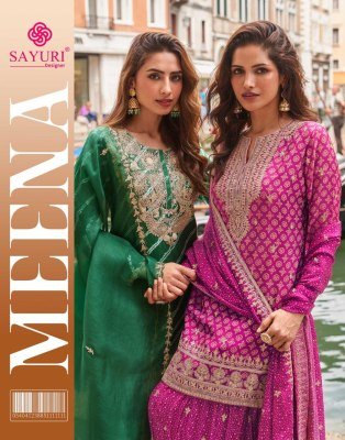 Sayuri Designer Meena Collection Real Premium Silk Digital Embroidered Kurta, Palazzo And Dupatta Wholesale wholesale catalogs
