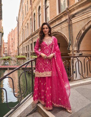 Sayuri Designer Meena Collection Real Premium Silk Digital Embroidered Kurta, Palazzo And Dupatta Wholesale kurtis catalogs