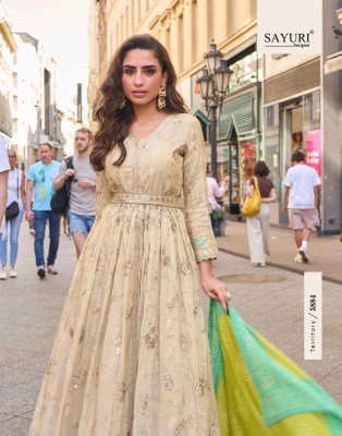 Sayuri Designer Noorjaha Embroidered Silk Readymade Anarkali Gown Suits Wholesale  readymade suit catalogs