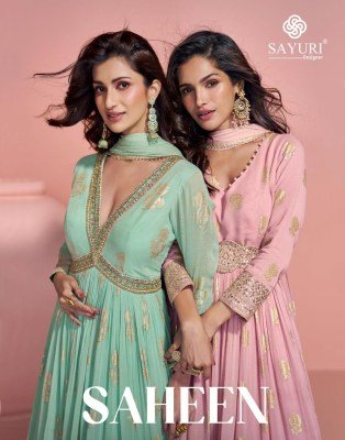 Sayuri Designer Saheen Viscose Jacquard Silk Embroidered Festive Gown with Dupatta Wholesale  wholesale catalogs