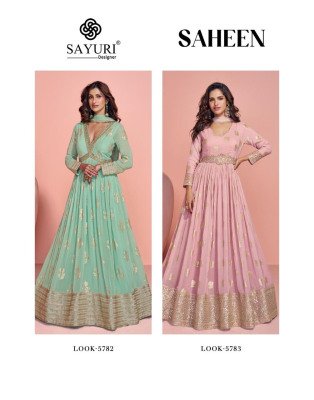 Sayuri Designer Saheen Viscose Jacquard Silk Embroidered Festive Gown with Dupatta Wholesale  kurtis catalogs