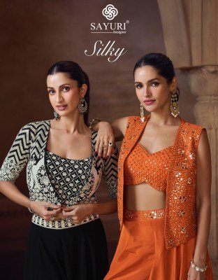 Sayuri Designer Silky Fabric Set Premium Chinon Silk And Georgette Embroidered Short Jacket with Mirror Work  Palazzo And Embroidered Blouse Wholesale fancy sharara suit Catalogs