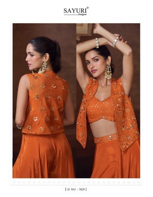 Sayuri Designer Silky Fabric Set Premium Chinon Silk And Georgette Embroidered Short Jacket with Mirror Work  Palazzo And Embroidered Blouse Wholesale fancy sharara suit Catalogs