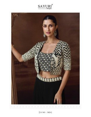 Sayuri Designer Silky Fabric Set Premium Chinon Silk And Georgette Embroidered Short Jacket with Mirror Work  Palazzo And Embroidered Blouse Wholesale fancy sharara suit Catalogs
