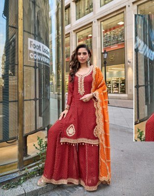 Sayuri Designer Swati Kurti Catalog Pure Viscos Simar Jacquard Silk Embroidered Top with Plazzo Sharara And Dupatta Wholesale kurtis catalogs