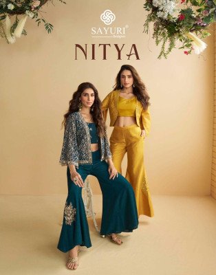 Sayuri Nitya Designer Premium Silk And Georgette Embroidered Jacket Set with Palazzo And Blouse Wholesale kurtis catalogs