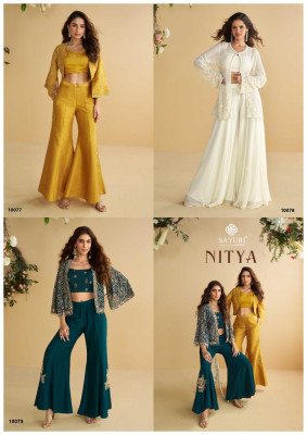 Sayuri Nitya Designer Premium Silk And Georgette Embroidered Jacket Set with Palazzo And Blouse Wholesale kurtis catalogs