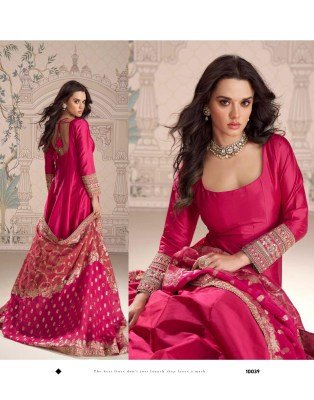 Sayuri Roshni Premium Silk Viscose Jacquard Gown with Embroidered Dupatta free size Wholesale Festive Wear readymade suit catalogs