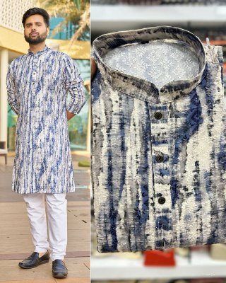 Schiffli 5.0 Premium Men's Kurta Pyjama Set Heavy Rayon Schiffli Chikan Work with Sequence Print, Raymond Cotton Pyjama with Both Side Pockets Wholesa kurta pajama
